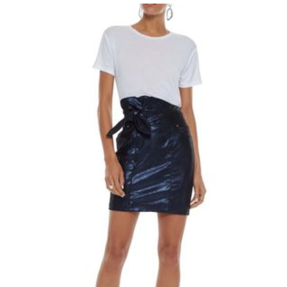 IRO knotted leather metallic mini skirt navy blue